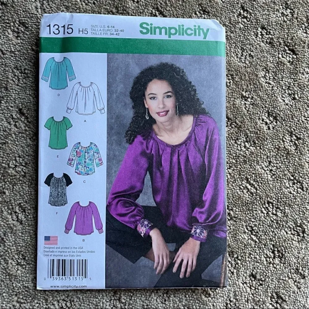 Simplicity Pattern 1315 Misses Pullover Blouse Size 6-14